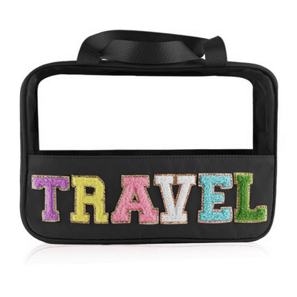 Light Pink TRAVEL Chenille Letter Clear PVC Makeup Bag