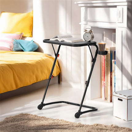Adjustable Height Bedside Table with Tilt Function – Modern Black Folding Desk for Reading