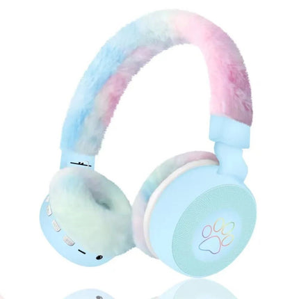 Fluffy Over-Ear Wireless Headphones with LED Paw Design, Comfortable Skin-Friendly Cushion, Hi-Fi Audio