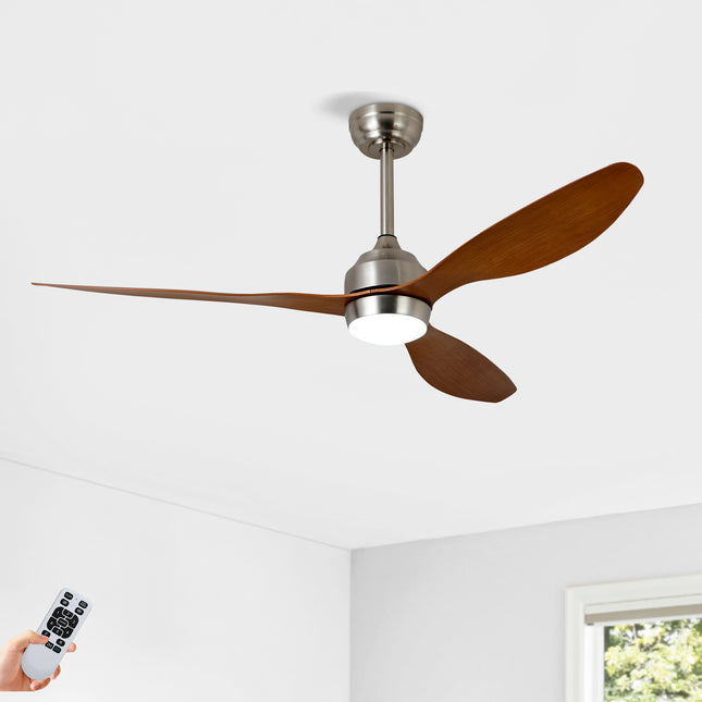 52' Ceiling Fan with Lights Quiet DC Motor 3 ABS Blade Ceiling Fans 6 Speed Levels,Reversible Ceiling Fan, for Patio Living Room, Bedroom, Office,Indoor.(Stain nickel + Walnut )