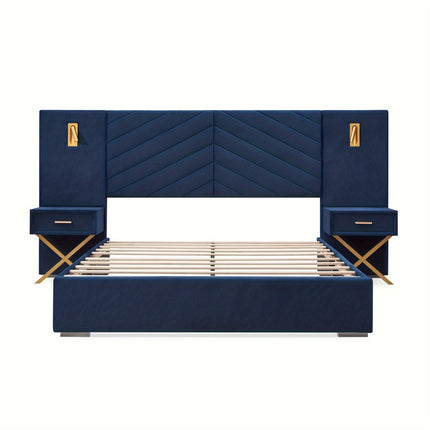 Luxury King/Queen Bed Frame With Built-in Gold LED Lights And Nightstands,