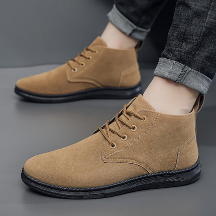 Men'S Casual Fashion Sneakers - Low Top Lace-Up Boots, Solid Color, All-Season, with PU Upper