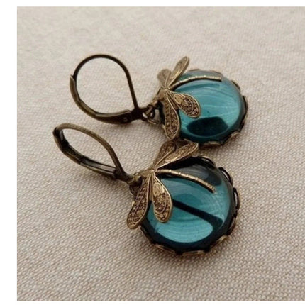 Fashion Jewelry Women's Earrings Hanging Vintage Dragonfly Pendant Earring Boho Chakra Blue Moonstone Drop Earrings For Women Wedding Charm Ethnic Jewellery