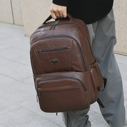 Men's Vintage PU Large Capacity Multi-Pocket Backpack, Casual Commuter Travel Backpack