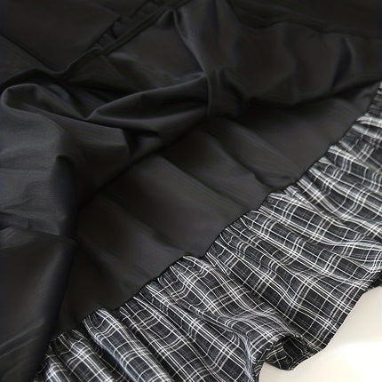 A Thick Patchwork Midi Skirt with a Pocket, Featuring a Corduroy Checkered Design And a Tie