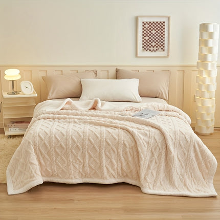 1pc Extra Large Luxury Lamb Wool Blanket Super Soft Plush Bedspread, All-Season Couch Cover, Green & 3D Texture