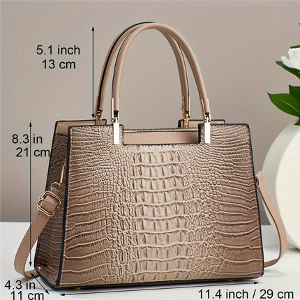 Small Handbag For Women, Stylish Crocodile Pattern Tote Bag, Color Contrast Crossbody Bag