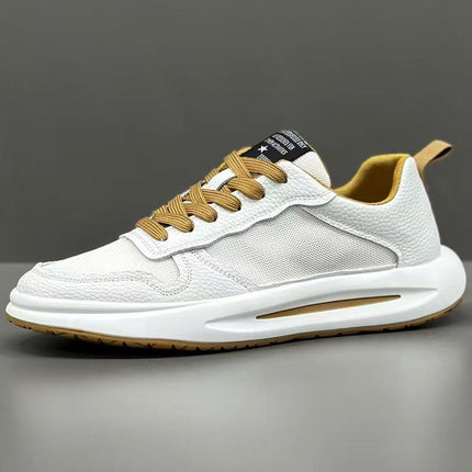 Men's White Breathable Board Shoes with Thick Cushioned PVC Sole - Mid-Top Sneakers Suitable