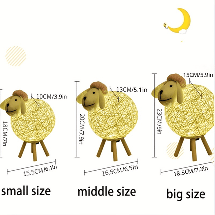 LED Sheep Night with Hand-Woven-Style Lampshade - Cute Kawaii Sheep Bedside Lamp
