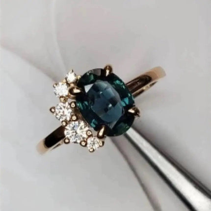 Light Luxury Brass Gold-plated Inlaid Blue Zircon Ring