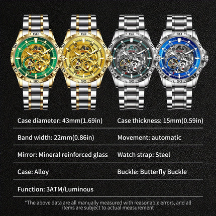 Men'S Automatic Watch with Flying Tourbillon Rotating Skeleton Mechanism