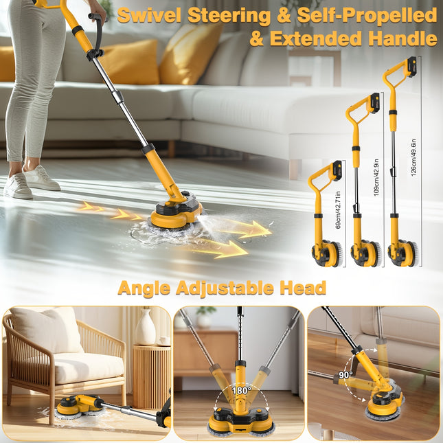 Cordless Electric Mop For Dewalt Battery, 800RPM Cordless Electric Power Scrubber & Mops For Floor Cleaning, Best Automatic Spin Mops With Smart Display, Rotating Mop With LED Light & Water Spray