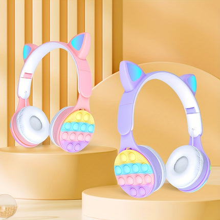 Cute Cat Ear Headphones - Wireless, Pink & White with Vibrant LED Lights, Heavy Bass,