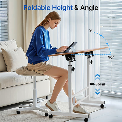 Ergonomic Height-Adjustable Computer Desk Workstation - Dual-Sided White Folding Table ,