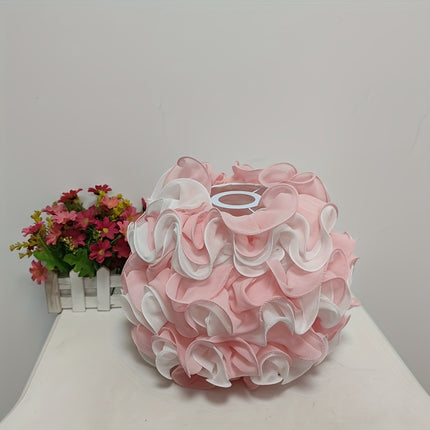 Modern Spherical Fabric Shade with Wavy Design  Soft Pink & White Textured Lighting Fixture