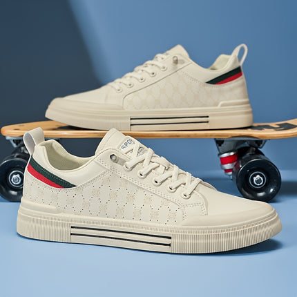 Stylish White Skate Sneakers with Red & Green Striped Pattern – Comfortable, Durable,