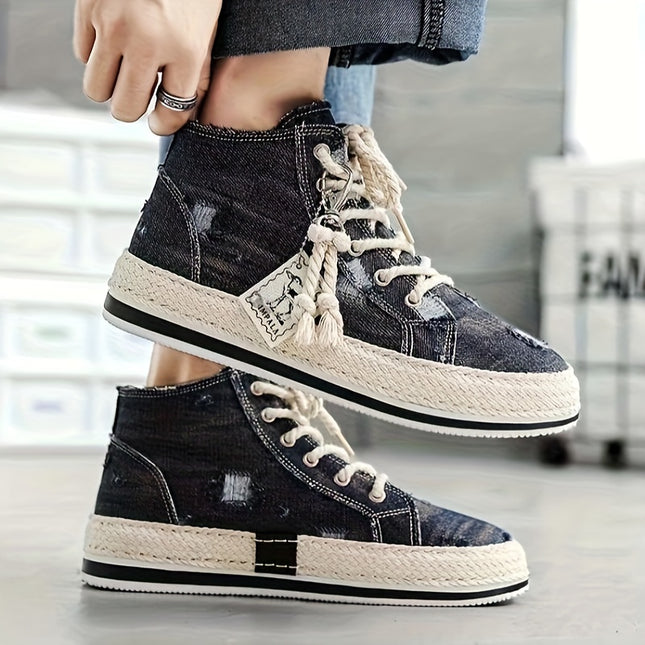 Men'S Retro Retro High-top Shoes, Comfortable And Non-slip Casual Lace-up Canvas Sneakers,
