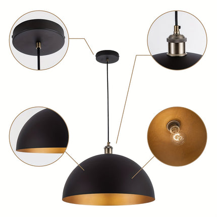 Chandelier - 39.88cm Black & Golden Finish, 199.9cm Cord for Kitchen Island, Bedroom, Hallway, Bar