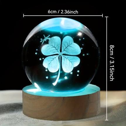 A Crystal Ball with 7 Colors, a Four-Leaf Clover Night Light Warm Glow, USB Powered with a Wooden Base