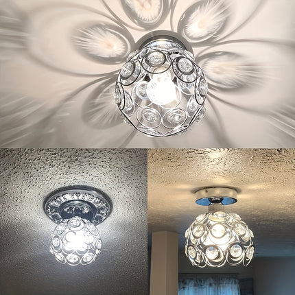 1pc Elegant Crystal Chandelier, Modern Semi-Flush Mount Ceiling Light with Polished Metal Finish,