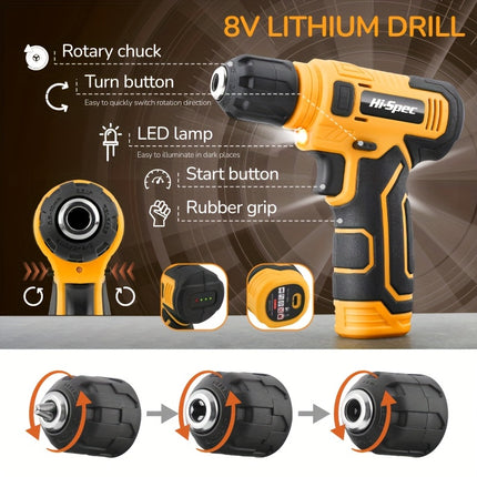 Hi-Spec 133 Yellow Electric Screwdriver Set, High-Quality Carbon Steel Hardware Kit,