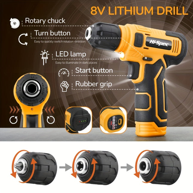 Hi-Spec 133 Yellow Electric Screwdriver Set, High-Quality Carbon Steel Hardware Kit,