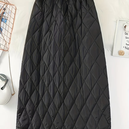 Women's Winter Warm H-Line A-Line Maxi Skirt with Quilted Pocket - Beltless Elastic Waist