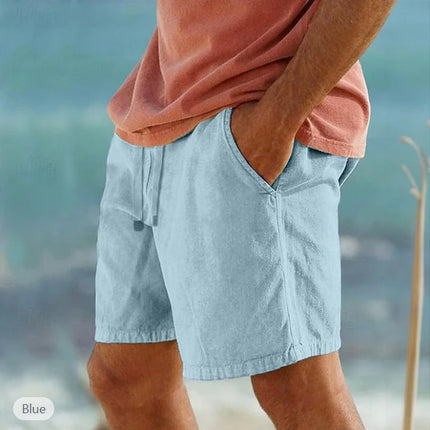 Cotton Linen Drawstring Elastic Waist Solid Color Breathable Bermuda Shorts