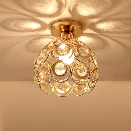 1pc Elegant Crystal Chandelier, Modern Semi-Flush Mount Ceiling Light with Polished Metal Finish,