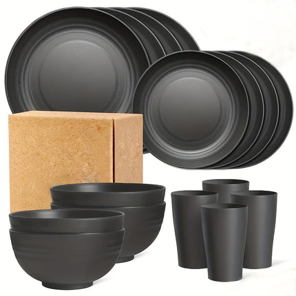 Premium Family Outdoor Dinnerware Set  16 Unbreakable Pieces, Microwave - and Dishwasher 4 Bowls and 4 Cups