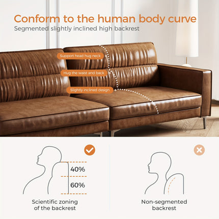 Mid-Century 3-Seater Waxed Leather Sofa with Removable Backrest And Cushions
