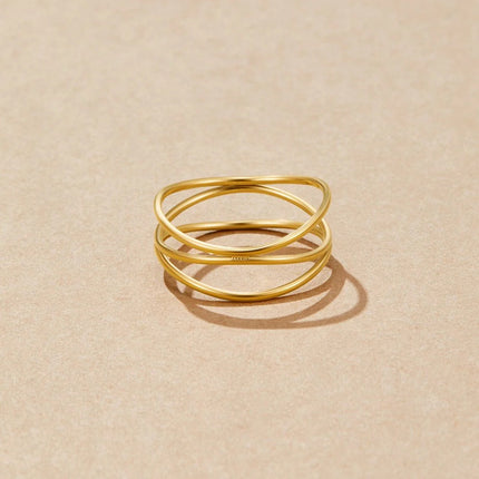 Minimalist Titanium Steel Three-Layer Geometric Line Ring