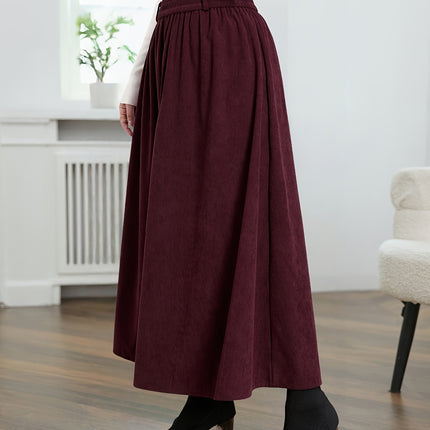 Women'S Casual High-Waisted A-Line Skirt, Thick And Versatile Long Pleated Umbrella Skirt.