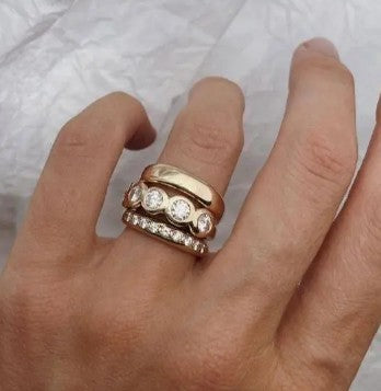 Light Luxury Antique Style Micro-inlaid Zircon Rhinestone Ring 3 Combinations High Sense