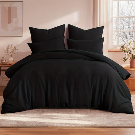 1 Set Seersucker Bed Set - King Size Duvet Cover & 2 Pillowcases (Queen Compatible)