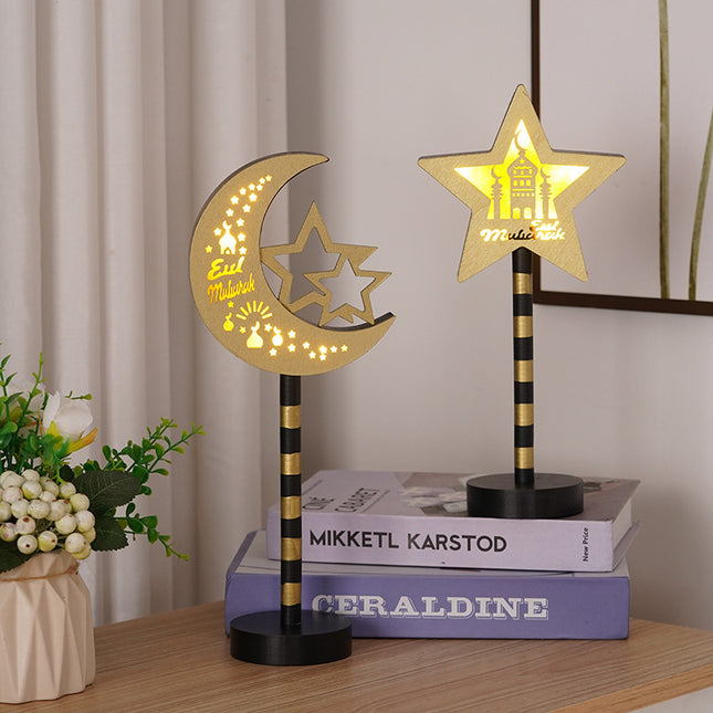 Colored Lights LED Star Moon Wooden Decoration Small Night Lamp