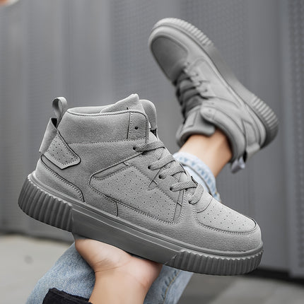 Fashion-Forward, Men's Trendy Solid High Top Skate Shoes, Comfy Non Slip Casual Lace Up Sneakers for Men's
