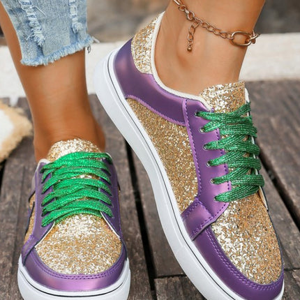 Tillandsia Purple Dearlove Glitter Star Patchwork PU Leather Lace-up Sneakers