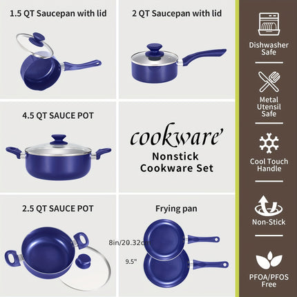 10-Piece Pots And Pans Set Nonstick, Aluminum Nonstick Ceramic Cookware Set With Lids