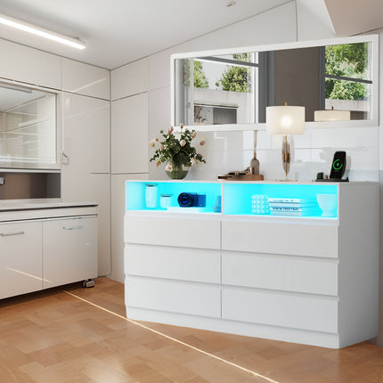 Full Length Mirror 48"x16", Storage Cabinet With LED Light, White Cabinet Organizer With Power Outlet,