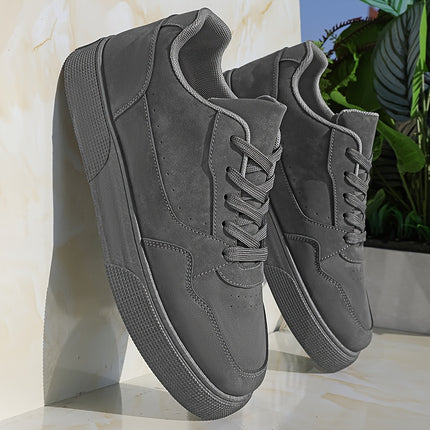 Men's Low-Top Olive Green PU -like Sneakers - All-Terrain Lace-Up Shoes with PVC Sole,