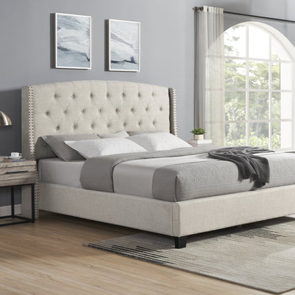 Astral 3-Piece Upholstered Bedroom Set, Tufted Wingback Bed with Two Gray Nightstands