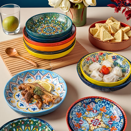 4pcs & 2pcs Ceramic Dinnerware Set with 7-Inch Deep Plates, Multi-Functional for Salads