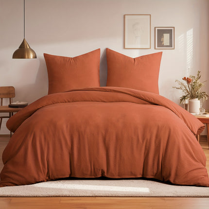 1 Set Seersucker Bed Set - King Size Duvet Cover & 2 Pillowcases (Queen Compatible)