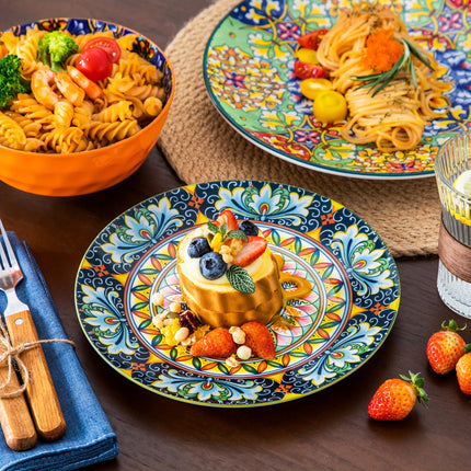 18pcs Porcelain Bohemian Style Dinner Set | Includes Dinner Plates, Dessert Plates, Cereal Bowls,