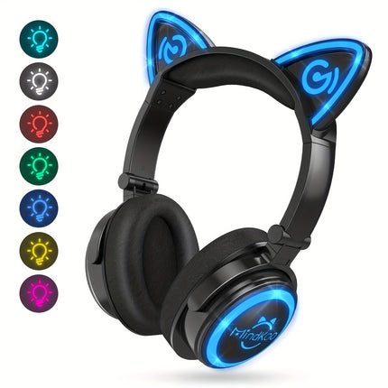 Cat Ear Wireless Wireless Headphones with LED Light Up Cat Ear, 7-Color RGB, Compatible