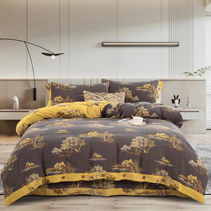 Cotton Double-layer Yarn Four-piece Flower Quilt Cover Bedding Bedding