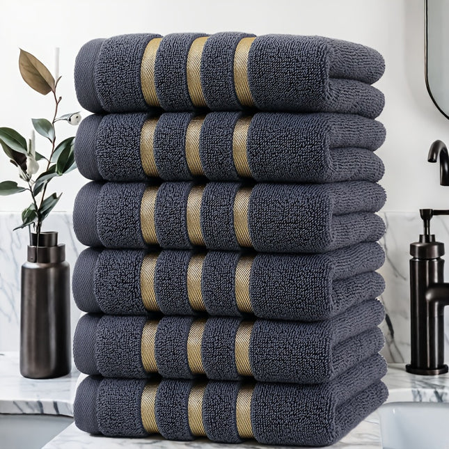 Luxury 6pcs Towel Set, 100% Pure Cotton Hand Towels, 35*75cm, Striped Pattern