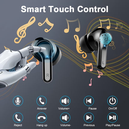 Wireless Headphones 5.3 Stereo Bass Earphones, Ear Buds 40H Dual Mic Call,
