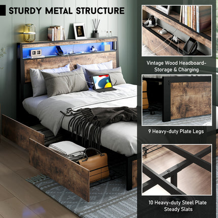 Bed Frame Available in Full, Queen, And King Sizes Featuring Four Storage Drawers